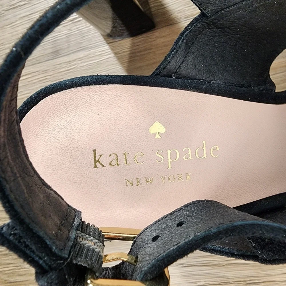 Kate‎ Spade New York Size 7 Black Suede Slingback Block Heel Dress Sandals
